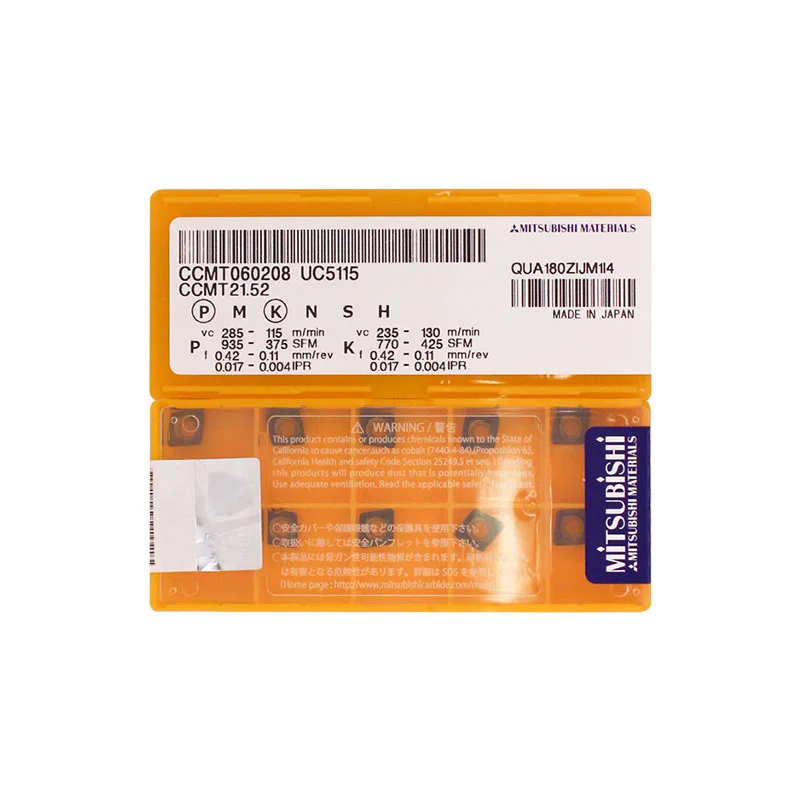 Original MITSUBISHI Carbide Insert CNC CCMT060208 UC5115 Lathe Tools Turning Inserts
Original MITSUBISHI Carbide Insert CNC CCMT060208 UC5115 Lathe Tools Turning Inserts