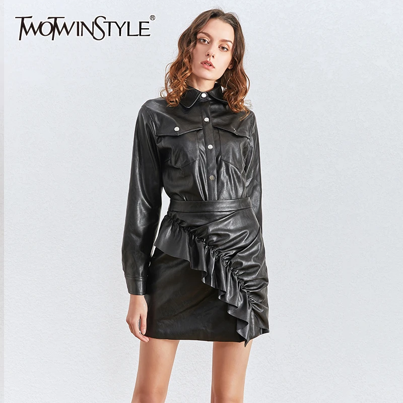 Женский костюм из двух предметов TWOTWINSTYLE весенний искусственной кожи куртка с