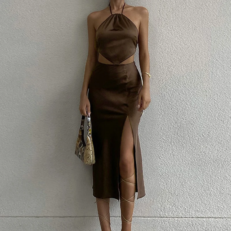 Kefira Satin Dress With Split Sexy Women 2 Piece Sets Night Party Outfits Clubwear Halter Crop Top Elegant Skirt Matching Sets
Kefira Satin Dress With Split Sexy Women 2 Piece Sets Night Party Outfits Clubwear Halter Crop Top Elegant Skirt Matching Sets