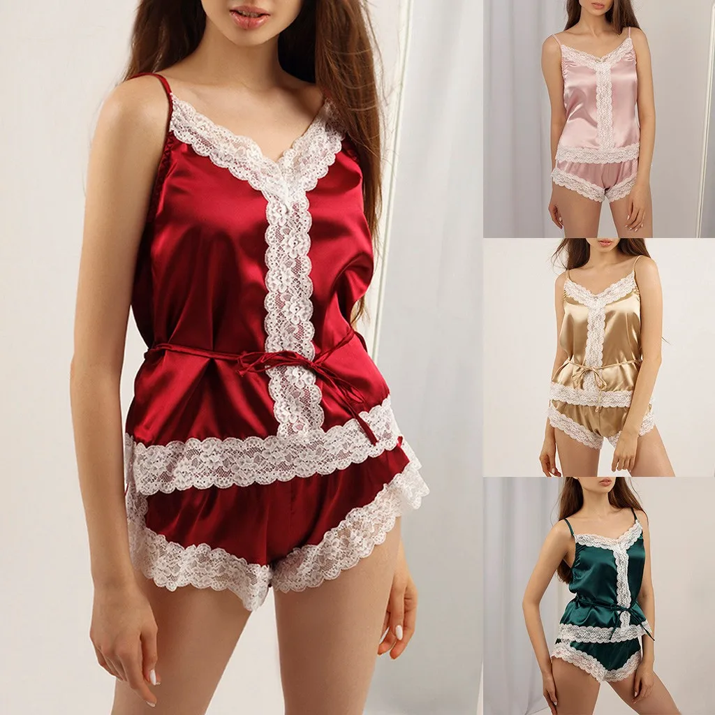 2021 Sexy Lingerie Women Pajamas Set V Neck Solid Underwear Ladies Sleepwear Pajama Satin Tops Shorts Lace Sets Pyjama Femme
2021 Sexy Lingerie Women Pajamas Set V Neck Solid Underwear Ladies Sleepwear Pajama Satin Tops Shorts Lace Sets Pyjama Femme