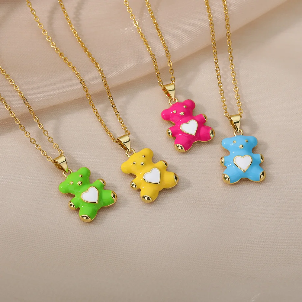 Colorful Cute Bear Necklace For Women Vintage Stainless Steel Boho Cartoon Bears Pendant Necklaces Aesthetic Jewelry collares
Colorful Cute Bear Necklace For Women Vintage Stainless Steel Boho Cartoon Bears Pendant Necklaces Aesthetic Jewelry collares