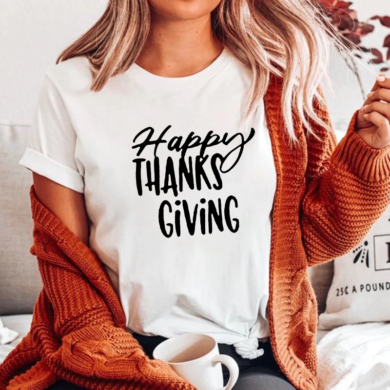 

Harajuku Aesthetic Short Sleeve Streetwear T Shirts Blessed Camisetas Mujer Happy Thanksgiving Days Fashion Women Graphic Tees