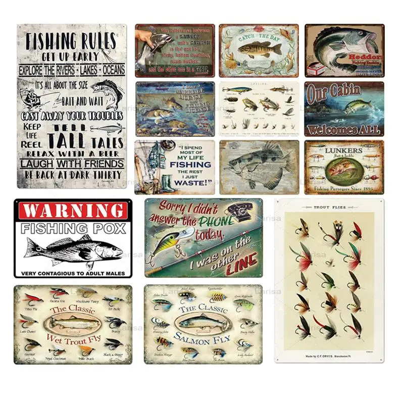 

Fishing Tin Sign Fish Poster Metal Plate Signs Decor for Kitchen Man Cave Wall Plaques Vintage Craft Art Painting Shop Sign