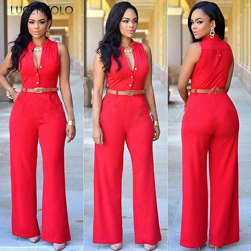 Eleagnt Jumpsuit Women's Solid Single Breasted Sleeveless High Waist Wide Leg Ladies Long Jumpsuits Lugentolo
Eleagnt Jumpsuit Women's Solid Single Breasted Sleeveless High Waist Wide Leg Ladies Long Jumpsuits Lugentolo