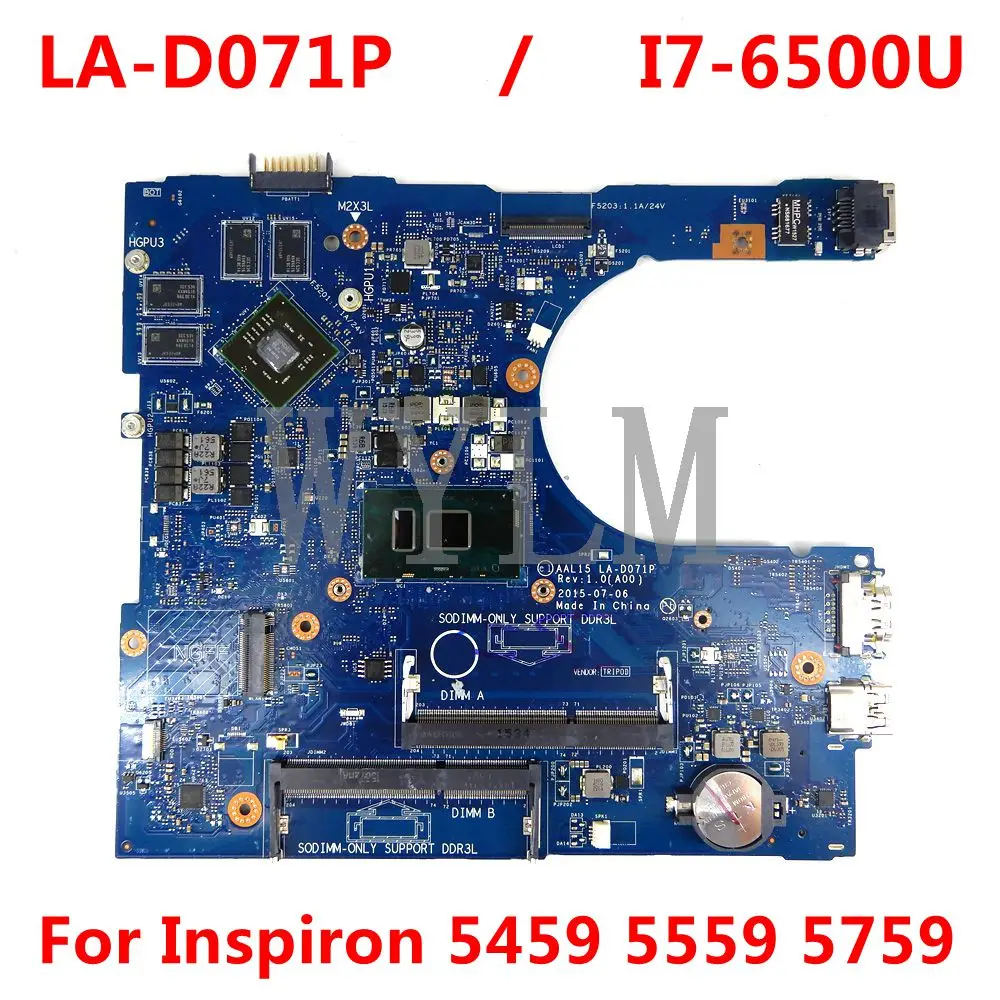 

LA-D071P For DELL Inspiron 5459 5559 5759 I7-6500U Laptop motherboard,With R5 M335 GPU CN-0F1J0W 0F1J0W F1J0W 100% Test OK