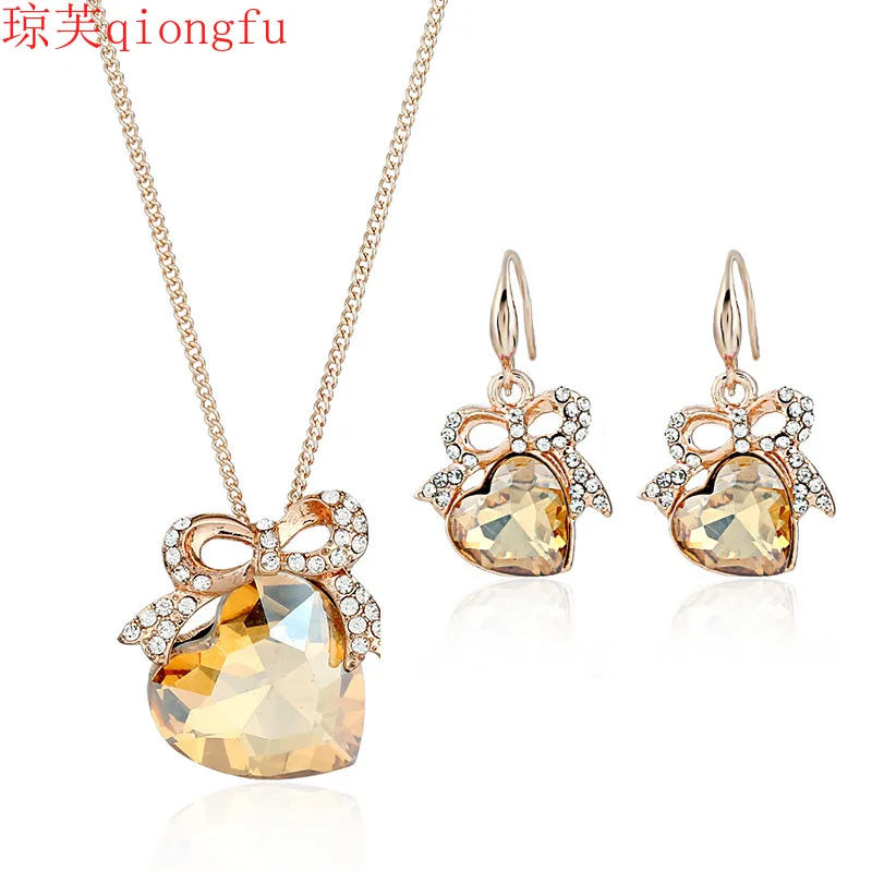 Qiongfu jewelry for women 2021 indian jewelry set love bow knot necklace earrings jewelry set rose gold jewelry two-piece set
Qiongfu jewelry for women 2021 indian jewelry set love bow knot necklace earrings jewelry set rose gold jewelry two-piece set