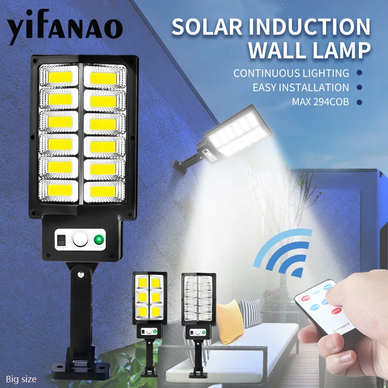 294 COB LED Solar Floodlights with Motion Sensor Cordless Super Bright Remote Control Solar Lights Outdoor Waterproof Wall Lamp
294 COB LED Solar Floodlights with Motion Sensor Cordless Super Bright Remote Control Solar Lights Outdoor Waterproof Wall Lamp