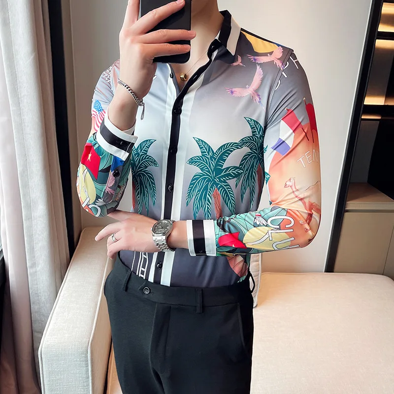 Golden Print Men Shirts Autumn Long Sleeve Casual Slim Shirt Streetwear Light Luxury Shirts Nightclub Social Party Male Clothing
Golden Print Men Shirts Autumn Long Sleeve Casual Slim Shirt Streetwear Light Luxury Shirts Nightclub Social Party Male Clothing