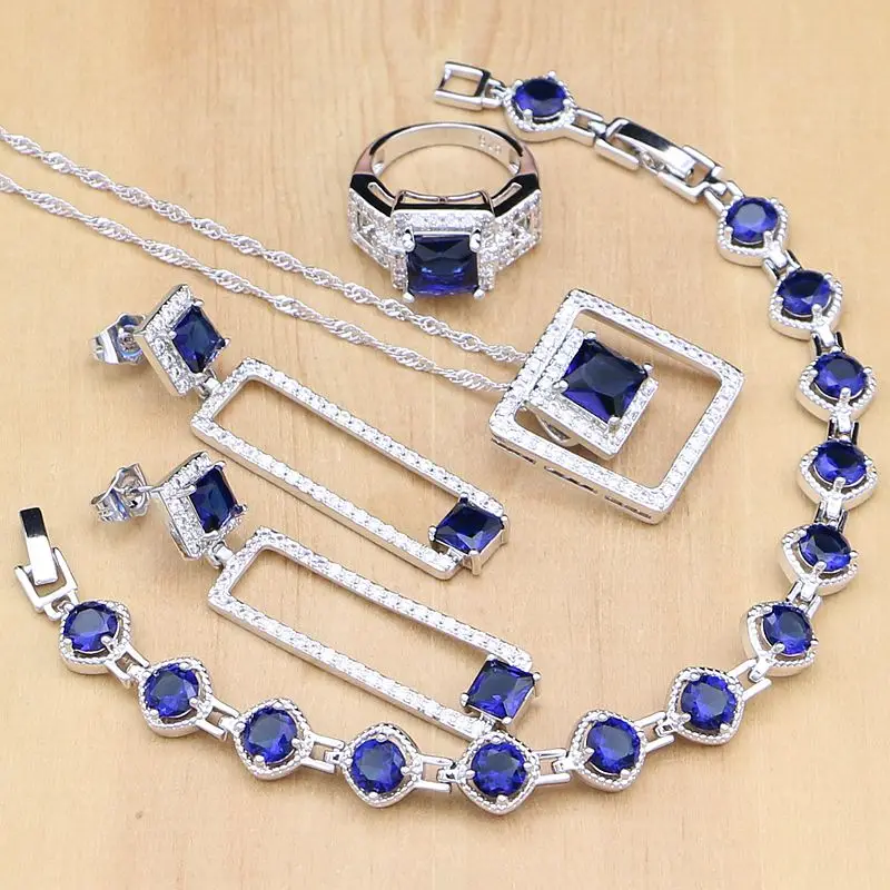 Square Silver 925 Jewelry Sets Blue Stone White CZ Beads Coustome For Women Earrings/Pendant/Rings/Bracelet/Necklace Set
Square Silver 925 Jewelry Sets Blue Stone White CZ Beads Coustome For Women Earrings/Pendant/Rings/Bracelet/Necklace Set