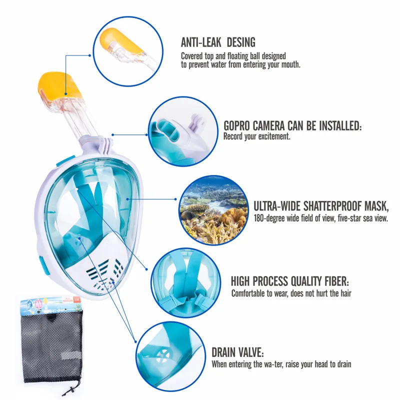 Men Women Waterproof Full Face Snorkel Mask Underwater Scuba Snorkeling Mask Adult Anti Fog Diving Mask Swimming Equipment
Men Women Waterproof Full Face Snorkel Mask Underwater Scuba Snorkeling Mask Adult Anti Fog Diving Mask Swimming Equipment