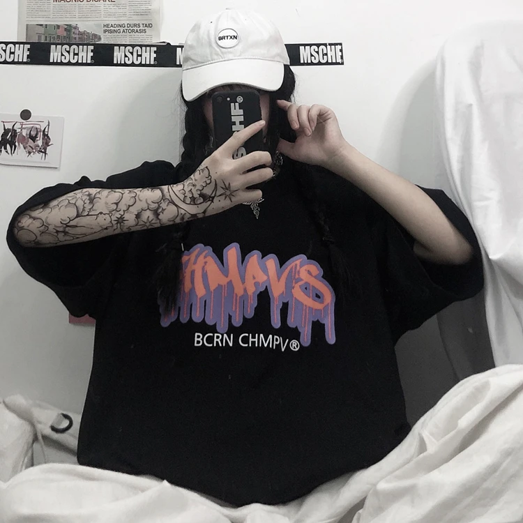 Harajpoo Women T-Shirts 2021 Summer Korean Ins Trendy Hip-Hop Personality Letter Printing Couple Round Neck Casual Pullovers
Harajpoo Women T-Shirts 2021 Summer Korean Ins Trendy Hip-Hop Personality Letter Printing Couple Round Neck Casual Pullovers