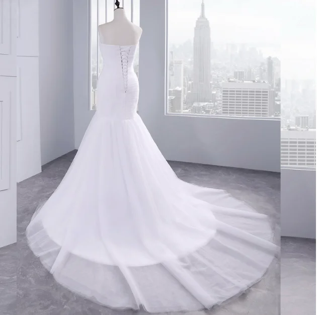Simple White Strapless Slim Fit Bride Mermaid Wedding Dress With Sweetheart Sweep Train Vestidos De Novia
Simple White Strapless Slim Fit Bride Mermaid Wedding Dress With Sweetheart Sweep Train Vestidos De Novia