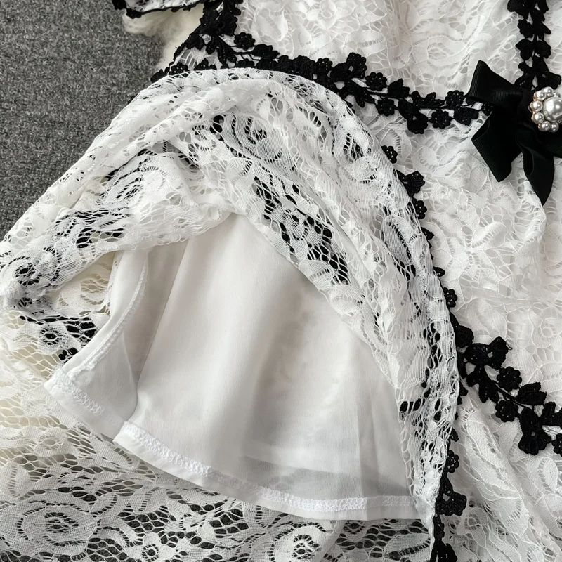 Spring Autumn Fashion Runway Bowknot White Black Color Block Hollow Midi Lace Dresses for Women Elegant Party Cocktail Vestido
Spring Autumn Fashion Runway Bowknot White Black Color Block Hollow Midi Lace Dresses for Women Elegant Party Cocktail Vestido
