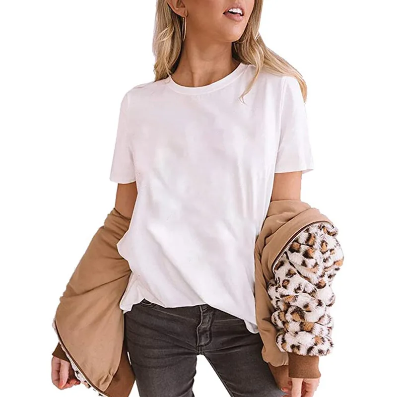 Hot selling women's top European and American pure color casual round neck short sleeve T-shirt
Hot selling women's top European and American pure color casual round neck short sleeve T-shirt