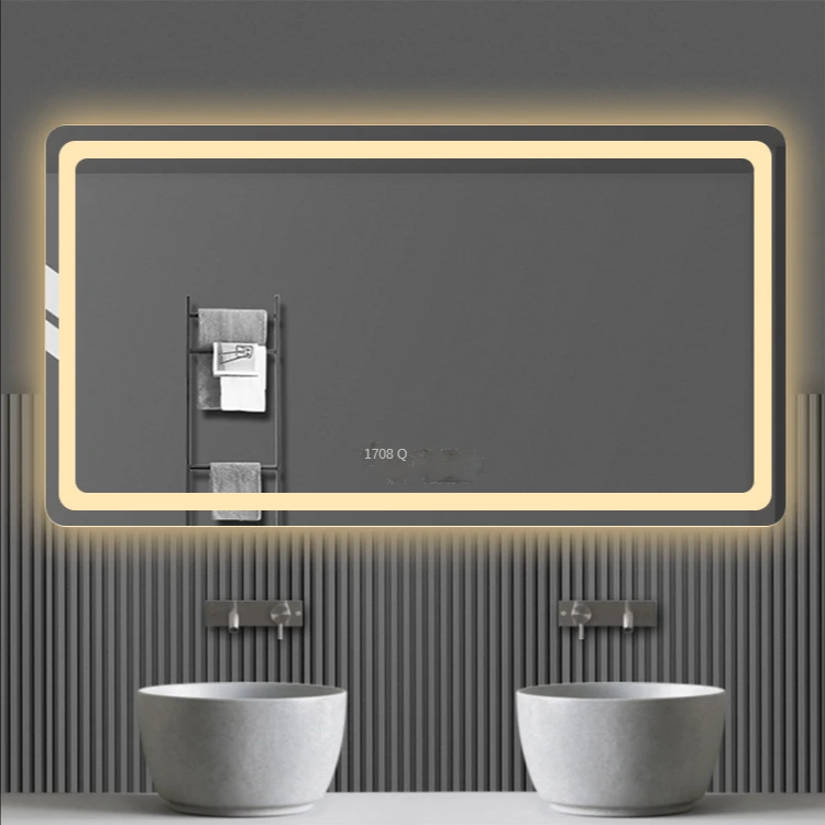 

Зеркало со светодиодной подсветкой для ванной комнаты, умное противотуманное зеркало подходит для отелей, ванных комнат, туалета, настенно...
