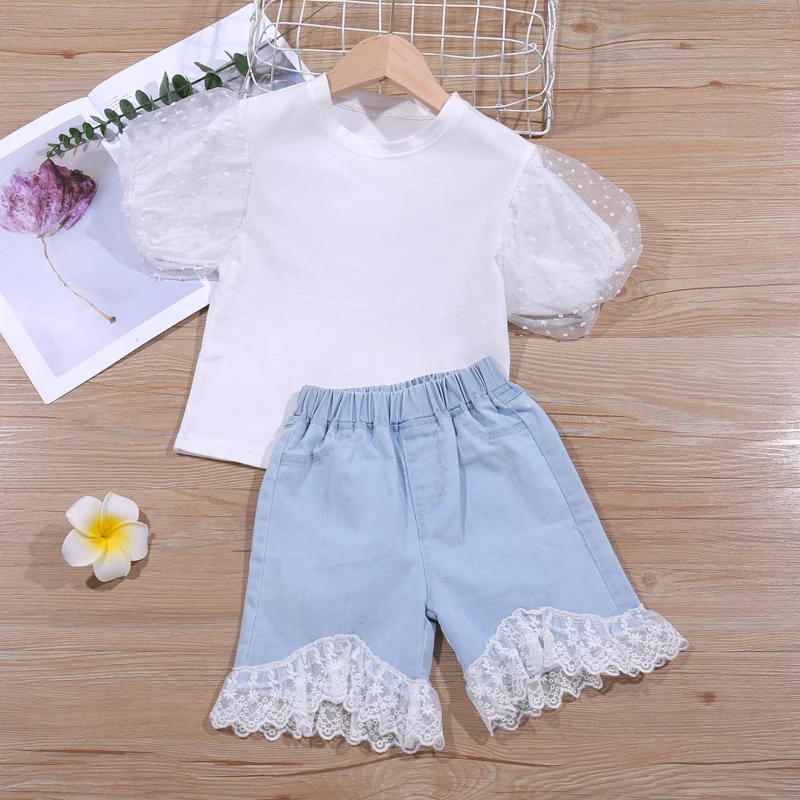 Girls Clothing Sets New Short Sleeve+Denim Shorts 2Pcs Outfits Girls Clothes Mesh Sleeves Kids Clothing
Girls Clothing Sets New Short Sleeve+Denim Shorts 2Pcs Outfits Girls Clothes Mesh Sleeves Kids Clothing