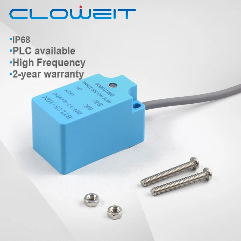 Cloweit IP68 NPN/PNP 3-wire 8mm 10mm 1000Hz Fast Auto Approach Switch 25x25 Inductive Proximity Sensor BTL25
Cloweit IP68 NPN/PNP 3-wire 8mm 10mm 1000Hz Fast Auto Approach Switch 25x25 Inductive Proximity Sensor BTL25