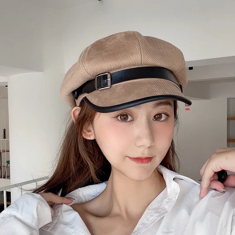Khaki Octagonal Women Hat Belt Decoration Spring Autumn Korean Beret Female Retro Fashion Japanese Painter Peaked Black Caps
Khaki Octagonal Women Hat Belt Decoration Spring Autumn Korean Beret Female Retro Fashion Japanese Painter Peaked Black Caps