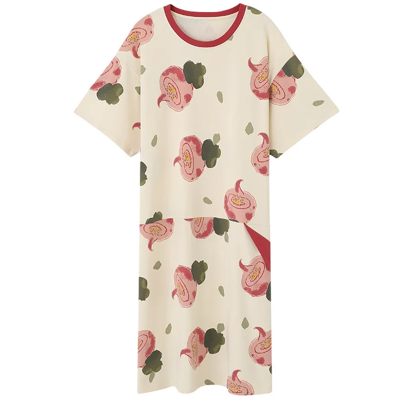 2021 nightdress summer new style knitted cotton short-sleeved pullover pajamas ladies cute loose home wear
2021 nightdress summer new style knitted cotton short-sleeved pullover pajamas ladies cute loose home wear