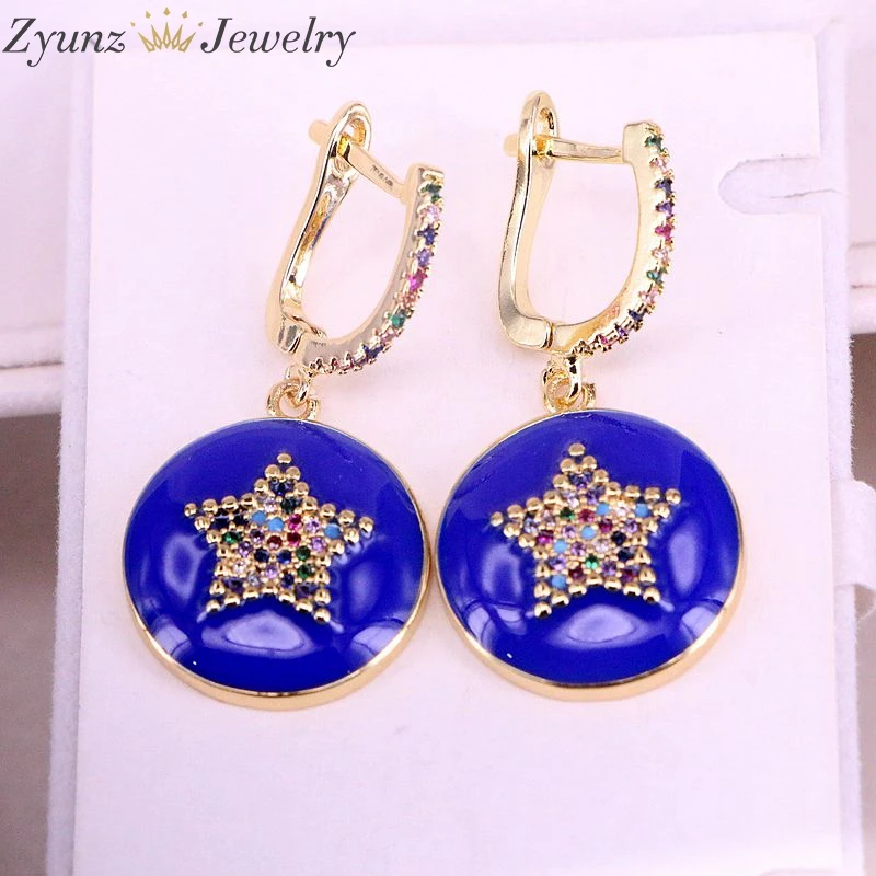 4Pairs, Multi-color CZ Star Engraved Gold Color Round Enamel Pendant Statement Earring For Women Girls
4Pairs, Multi-color CZ Star Engraved Gold Color Round Enamel Pendant Statement Earring For Women Girls