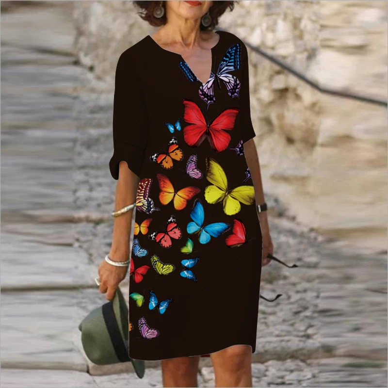Dress Women Mid-sleeve V-Neck Floral Print Dress Knee-length Dresses A-LINE Plus Size Casual Party Midi Dresses Autumn New
Dress Women Mid-sleeve V-Neck Floral Print Dress Knee-length Dresses A-LINE Plus Size Casual Party Midi Dresses Autumn New