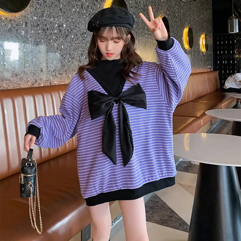 Teen Girls Striped Clothes with Cute Bow Sweatshirt Autumn Winter Princess Casual Warm Plus Velvet Tops Big Kids School Costume
Teen Girls Striped Clothes with Cute Bow Sweatshirt Autumn Winter Princess Casual Warm Plus Velvet Tops Big Kids School Costume