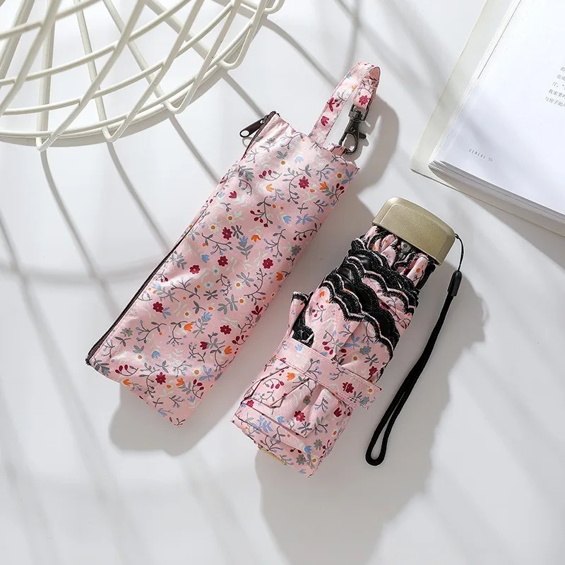 Rain Umbrella Women Floral Embroidery Compact Portable Sunscreen UV Protection Summer Pocket Five Fold Mini Umbrella
Rain Umbrella Women Floral Embroidery Compact Portable Sunscreen UV Protection Summer Pocket Five Fold Mini Umbrella