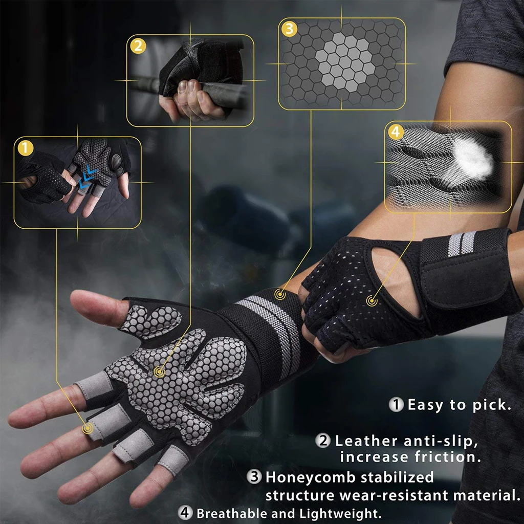 Half Finger Gym Fitness Gloves with Wrist Wrap Support for Men Women Crossfit Workout Power Weight Lifting Equipment
Half Finger Gym Fitness Gloves with Wrist Wrap Support for Men Women Crossfit Workout Power Weight Lifting Equipment