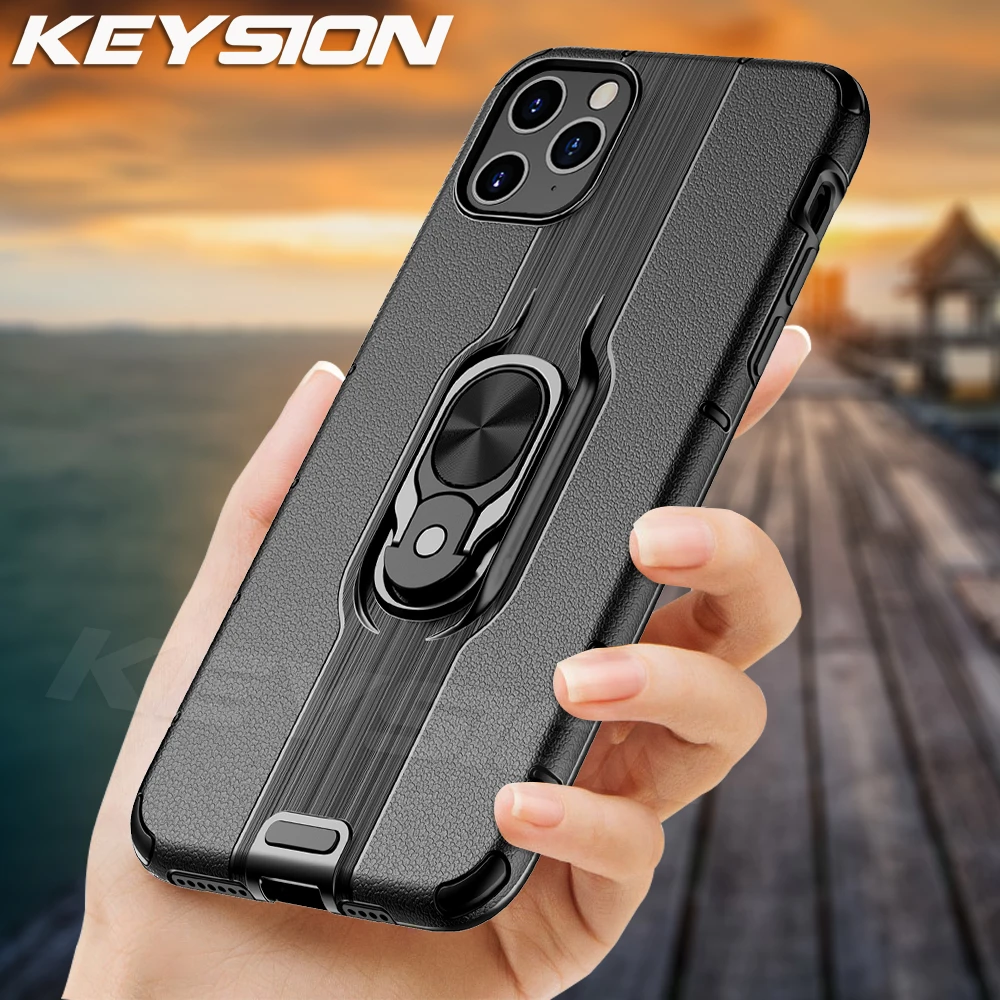 Ударопрочный защитный чехол KEYSION для iPhone 11 Pro Max с подставкой и кольцом автомобиля