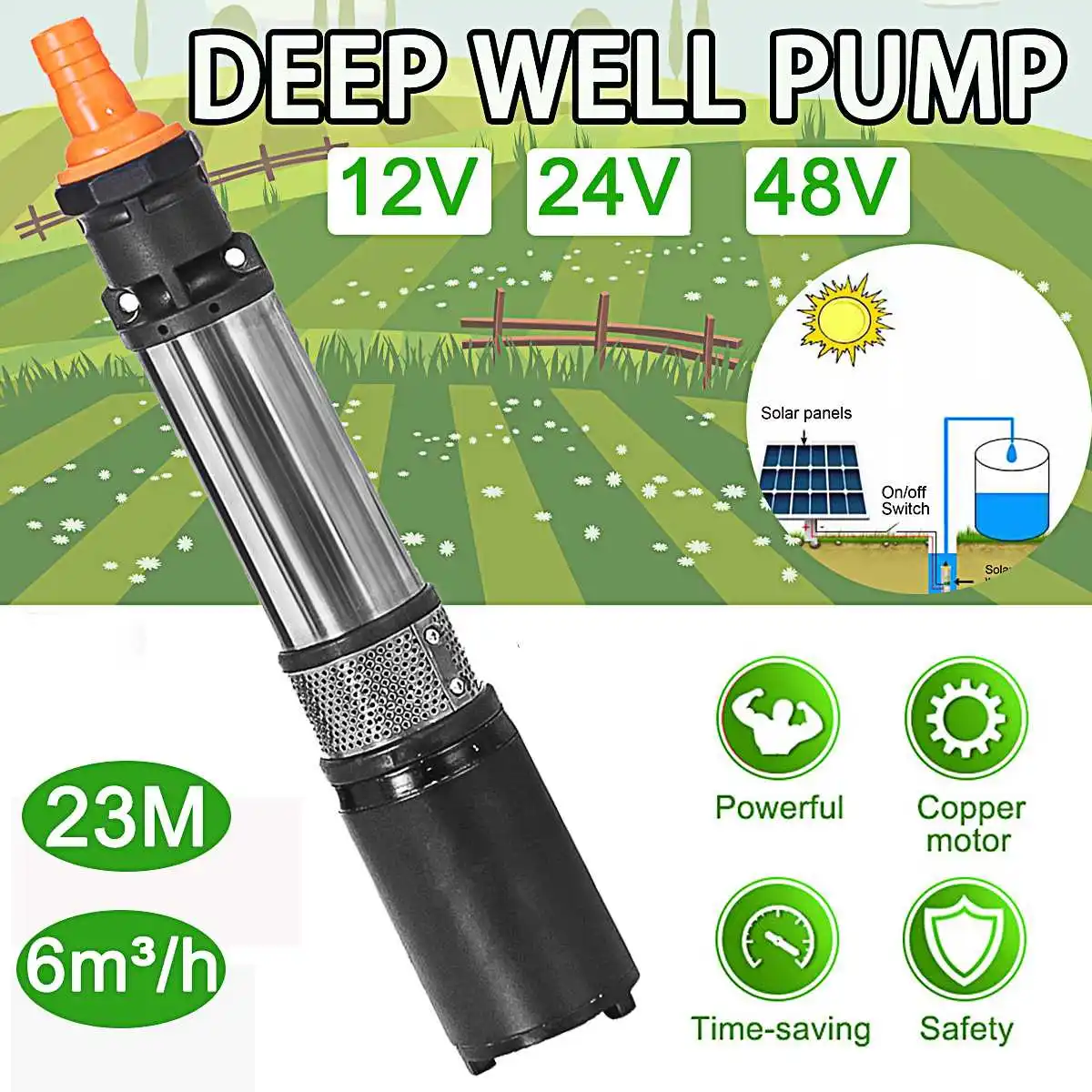 180W 12V 24V 48V High 23m Lift Solar Water Pump High Pressure Deep Well Pump Submersible Pump for Agricultural Irrigation Garden
180W 12V 24V 48V High 23m Lift Solar Water Pump High Pressure Deep Well Pump Submersible Pump for Agricultural Irrigation Garden