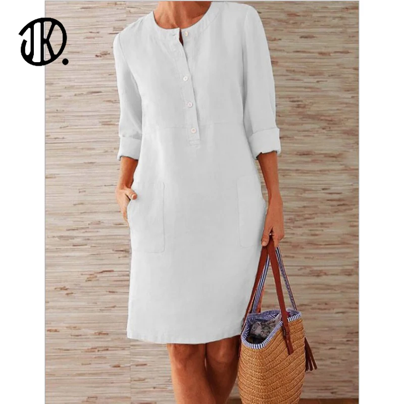 Spring Autumn Cotton Linen Dress Long Sleeve Round Neck Mini Dress Loose Round Neck Casual Women Dresses 5XL Vestidos For Office
Spring Autumn Cotton Linen Dress Long Sleeve Round Neck Mini Dress Loose Round Neck Casual Women Dresses 5XL Vestidos For Office