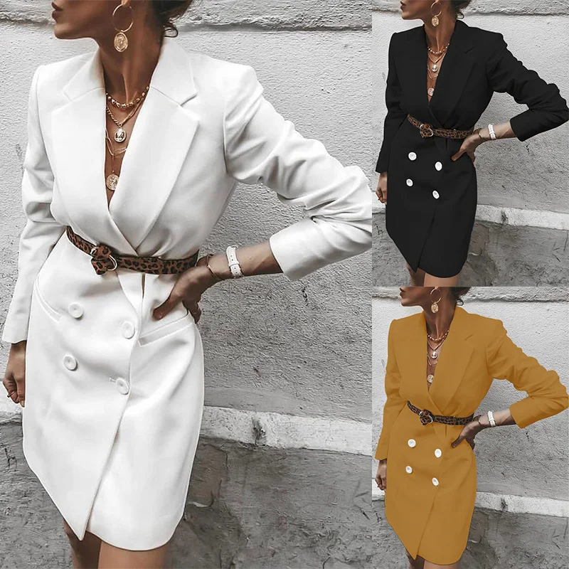 Women Long Sleeve Blazer Dress Medium Long Casual Blazer Solid Color Double Breasted Blazer Feminino
Women Long Sleeve Blazer Dress Medium Long Casual Blazer Solid Color Double Breasted Blazer Feminino