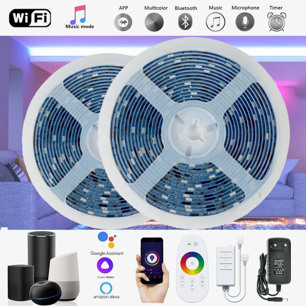 Светодиодная лента RGB, 12 В постоянного тока, 5050, 2835, гибкая Водонепроницаемая лента, Wi-Fi, Bluetooth, сенсорный пульт дистанционного управления, дек...
Светодиодная лента RGB, 12 В постоянного тока, 5050, 2835, гибкая Водонепроницаемая лента, Wi-Fi, Bluetooth, сенсорный пульт дистанционного управления, дек...