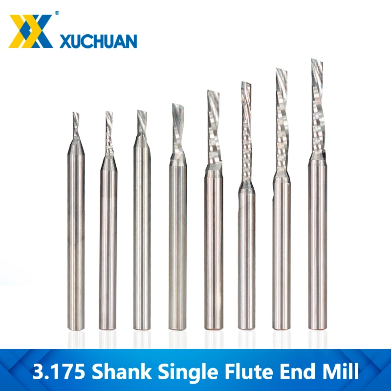 

Aluminum Single Flute End Mill CNC Router Bit Left Hand 3.175 Shank Spiral Router Bit Tungsten Carbide Cutter 1 Flute End Mills