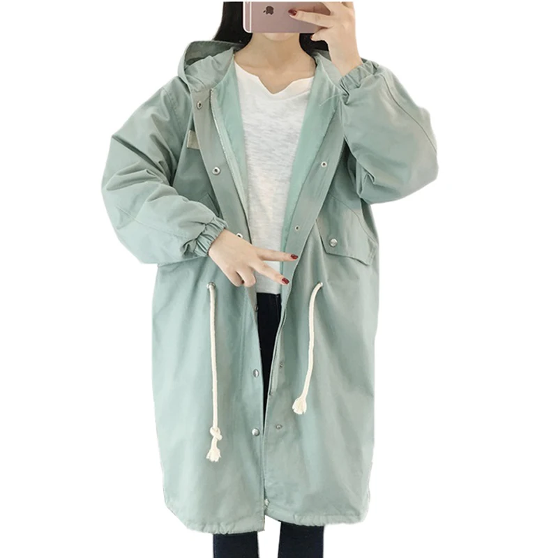 Female Windbreakers New Solid Casual Korean Hooded Loose Mid-long Overcoat Spring Autumn Women Trench Plus Size Women Coats J289
Female Windbreakers New Solid Casual Korean Hooded Loose Mid-long Overcoat Spring Autumn Women Trench Plus Size Women Coats J289