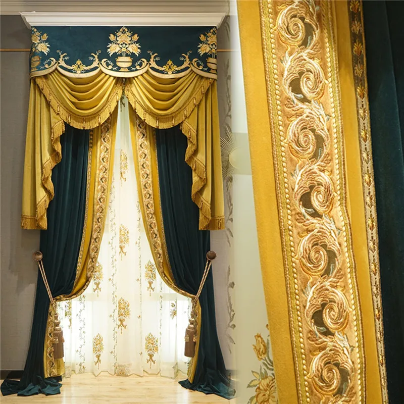 European Luxury Retro Dark Green Velvet Stitching Curtain American Style Villa Luxury Embroidered Tulle Curtain For Living Room
European Luxury Retro Dark Green Velvet Stitching Curtain American Style Villa Luxury Embroidered Tulle Curtain For Living Room