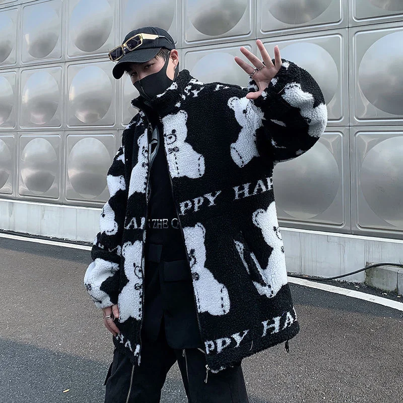 Wildyak Cartoon Bear Mens Lamb Wool Fleece Parkas Harajuku Hip Hop Winter Coats Stand Collar Jackets Loose Zippers Outerwear
Wildyak Cartoon Bear Mens Lamb Wool Fleece Parkas Harajuku Hip Hop Winter Coats Stand Collar Jackets Loose Zippers Outerwear