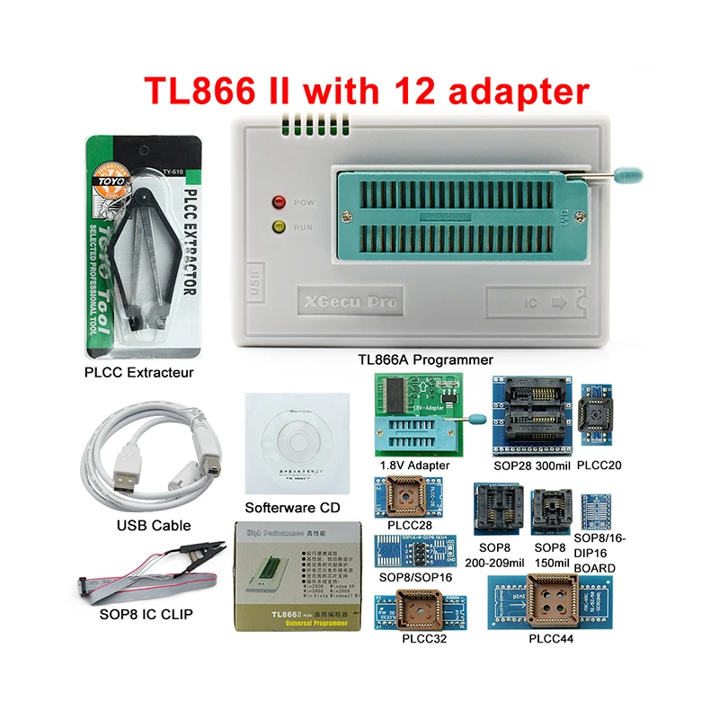 TL866 II Plus With 37pcs Adapter USB Universal Programmer EEPROM FLASH TL866 With Adapters High Speed Programmer 
TL866 II Plus With 37pcs Adapter USB Universal Programmer EEPROM FLASH TL866 With Adapters High Speed Programmer