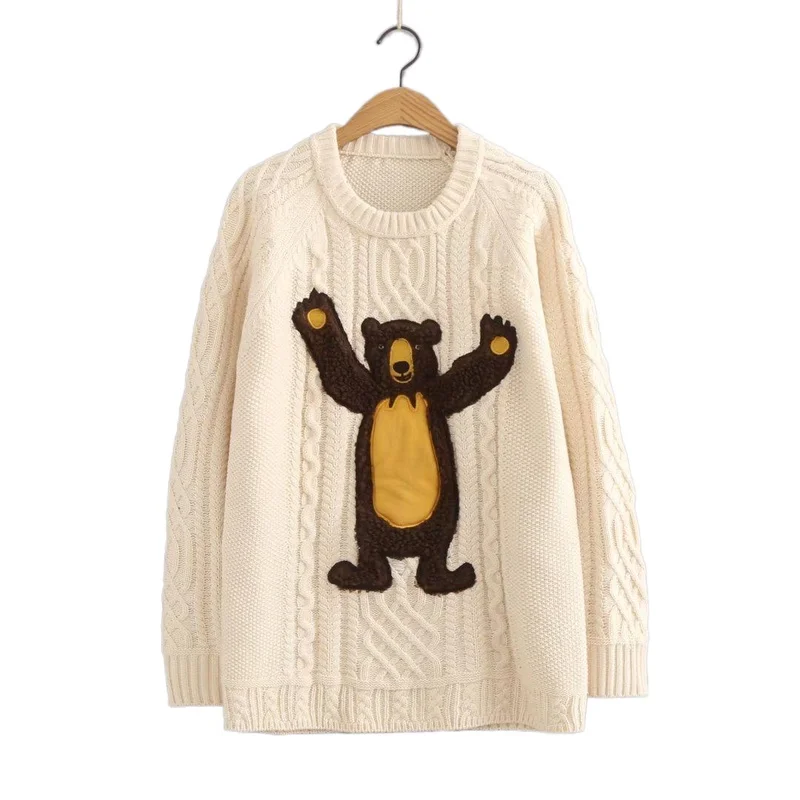 Cartoon Bear Embroidery Women Knitted Sweater 2021 Winter Casual Round Neck Long Sleeve Pullover Loose Basic JumpersTwist Tops 
Cartoon Bear Embroidery Women Knitted Sweater 2021 Winter Casual Round Neck Long Sleeve Pullover Loose Basic JumpersTwist Tops