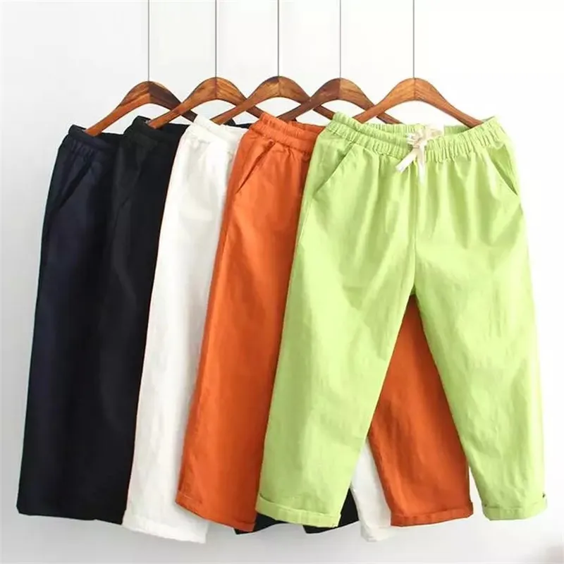 Summer Women Pants New Elastic Waist Cotton and Linen Pants Loose Plus Size 4XL Women's Cropped Pants Candy colors Casual Pants
Summer Women Pants New Elastic Waist Cotton and Linen Pants Loose Plus Size 4XL Women's Cropped Pants Candy colors Casual Pants