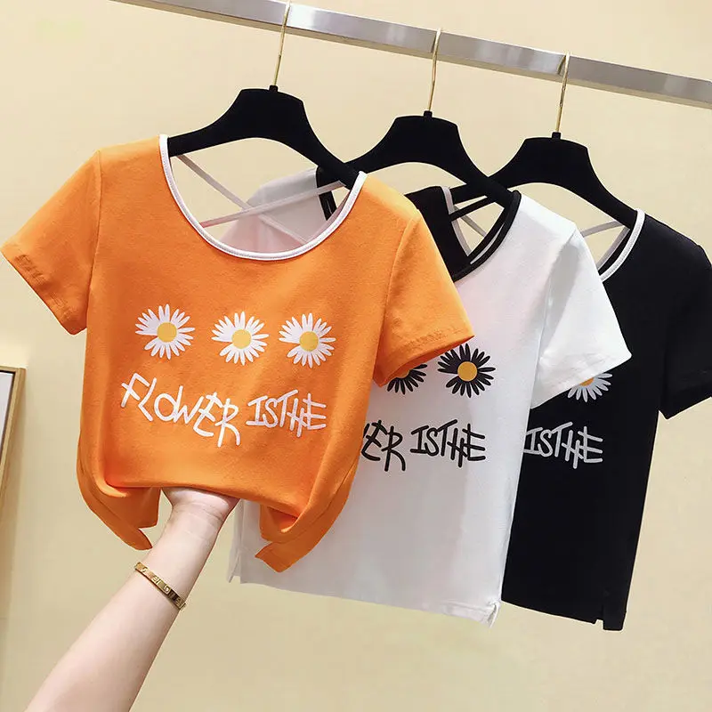 Summer Hyuna Style Short Top 2021 New Short-sleeved Small Daisy T-shirt Women's Niche Design Sense Graphic T Shirts
Summer Hyuna Style Short Top 2021 New Short-sleeved Small Daisy T-shirt Women's Niche Design Sense Graphic T Shirts