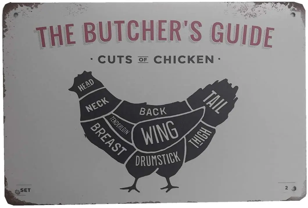 Metal Vintage Tin Sign Decor The Butcher's Guide for Restaurant Bar Pub Shop Funny Retro Wall Art Sign 12" X 8"
Metal Vintage Tin Sign Decor The Butcher's Guide for Restaurant Bar Pub Shop Funny Retro Wall Art Sign 12" X 8"