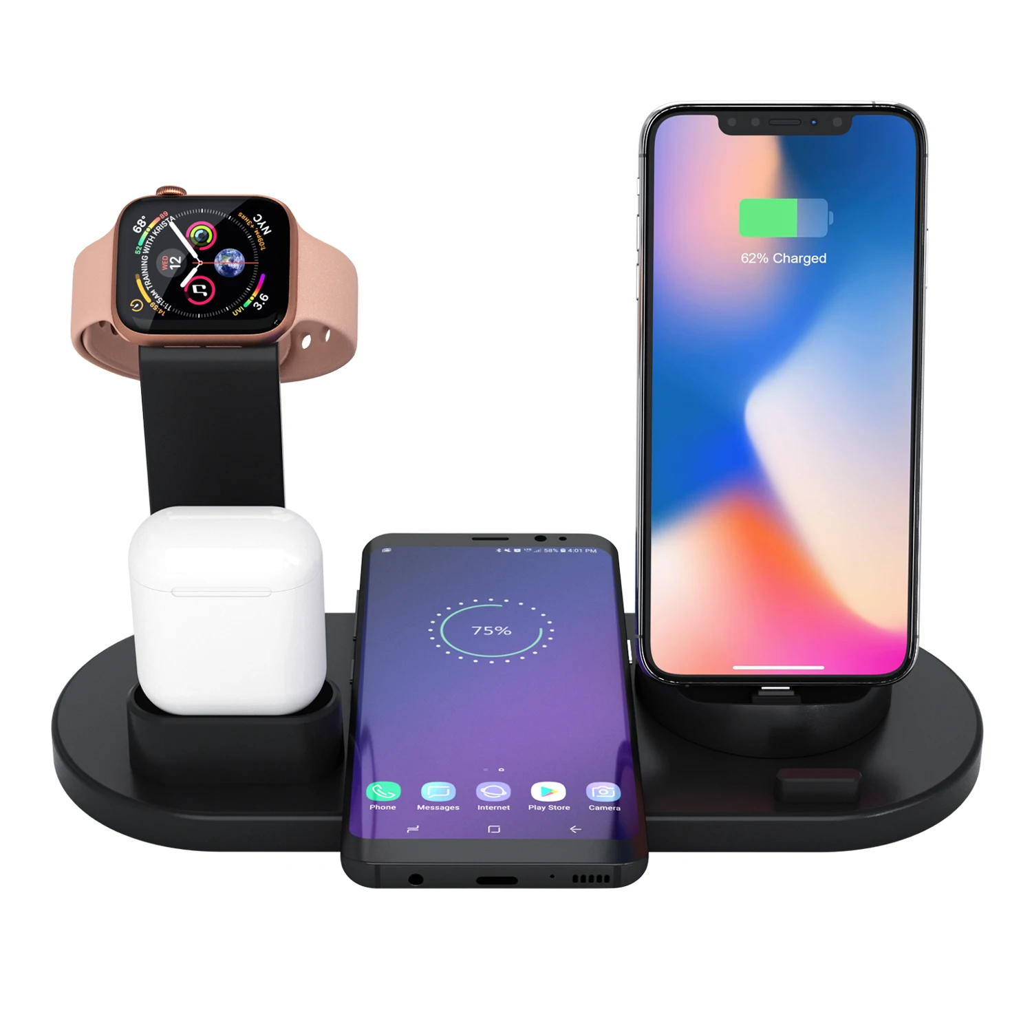 The 3-in-1 Charging Station Is Equipped With A Wireless Pad Charging Stand For Apple Watches And Airpods And Can Be Rotated
The 3-in-1 Charging Station Is Equipped With A Wireless Pad Charging Stand For Apple Watches And Airpods And Can Be Rotated