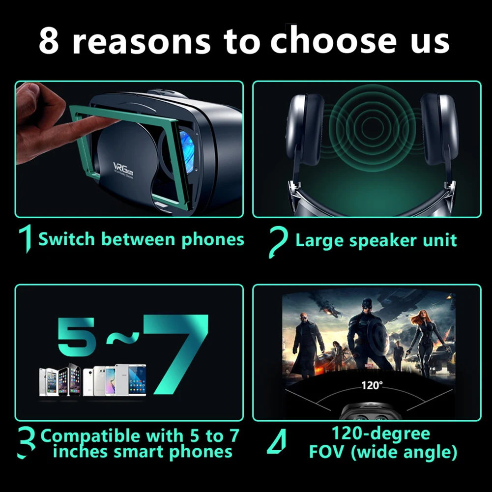 

2 In1 VRG Pro + 3D VR Glasses Full-screen Durable Virtual Reality Glasses With A Large Headset For 5 To 7 Inches Smartphone New