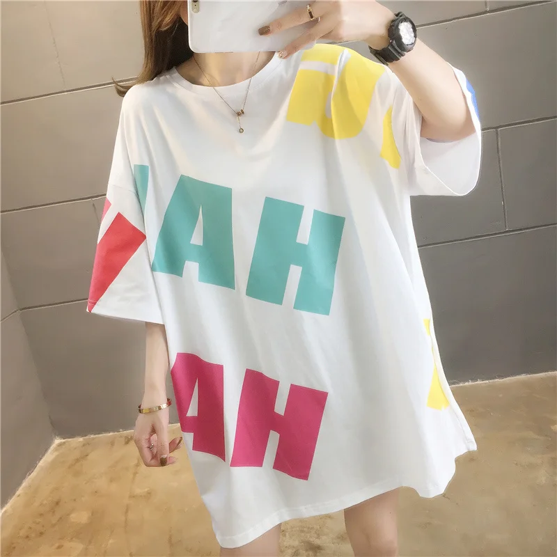 2021 Summer Fashion Long T-shirt Women's Cotton O-Neck Top Loose Letter Printing Harajuku Casual Hip Hop Short Sleeve Clothes
2021 Summer Fashion Long T-shirt Women's Cotton O-Neck Top Loose Letter Printing Harajuku Casual Hip Hop Short Sleeve Clothes
