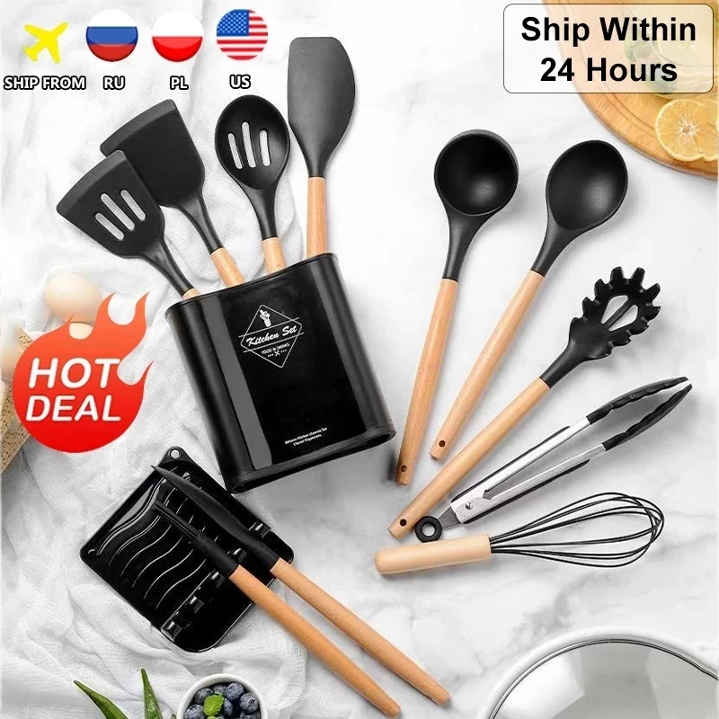 13PCS Silicone Kitchen Tools Cooking Sets Soup Spoon Spatula Non-Stick Shovel With Wooden Handle Special Heat-Resistant Design
13PCS Silicone Kitchen Tools Cooking Sets Soup Spoon Spatula Non-Stick Shovel With Wooden Handle Special Heat-Resistant Design