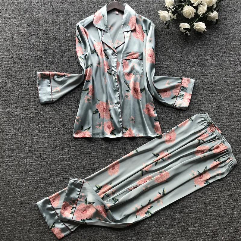 Satin Pyjamas Women Pajamas Sets with Pants Flower Print Long Sleeve faux Silk Sleepwear Pijama Female Nightsuit
Satin Pyjamas Women Pajamas Sets with Pants Flower Print Long Sleeve faux Silk Sleepwear Pijama Female Nightsuit