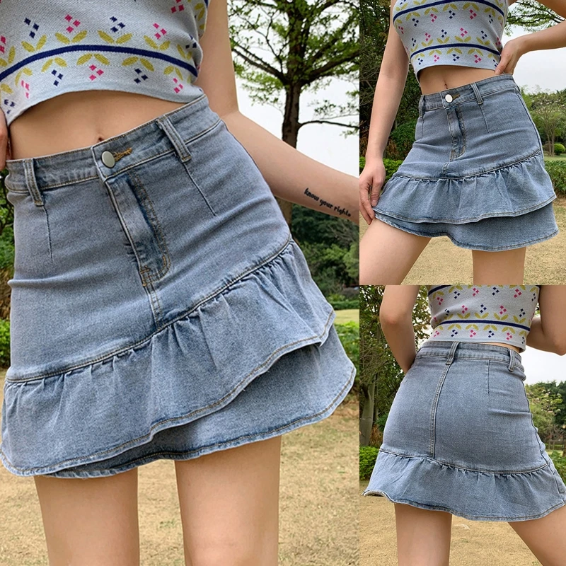 Women Vintage High Waisted Ruffles Hem Jeans A-Line Mini Denim Skirt Streetwear C6UD 
Women Vintage High Waisted Ruffles Hem Jeans A-Line Mini Denim Skirt Streetwear C6UD