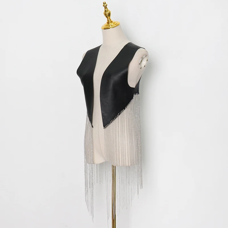 Casual Patchwork Metal Chain Coat For Women V Neck Sleeveless Straight Korean Coats Females 2021 Spring Fashion New
Casual Patchwork Metal Chain Coat For Women V Neck Sleeveless Straight Korean Coats Females 2021 Spring Fashion New