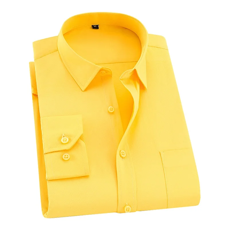 

8xl 7xl Men Shirt Long Sleeved Man Business Causal Shirts Twill White Yellow Shirt Brand Formal Shirts Soft DS275